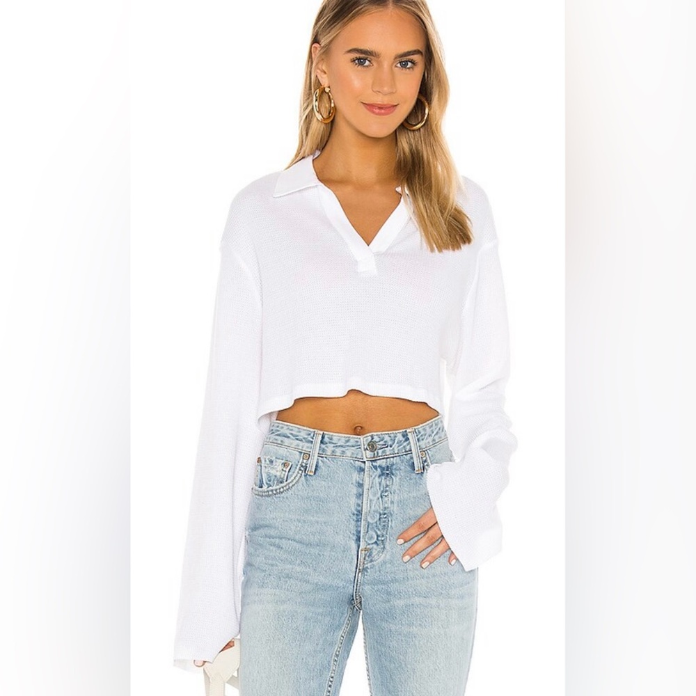 The Range Stark Waffle Knit Cropped Polo in White